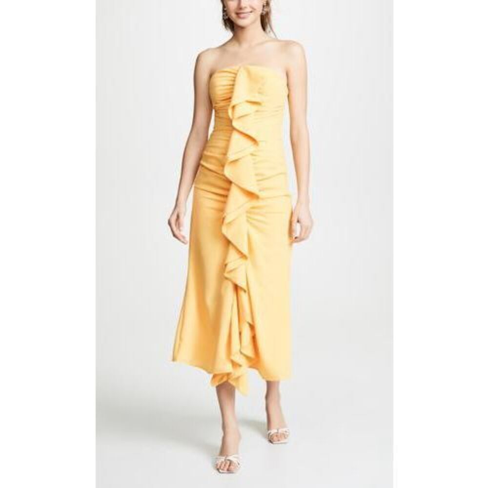 C/MEO Collective Marigold Ruched Ruffle Maxi Dress Yellow NWT US 6 AU 10 M
